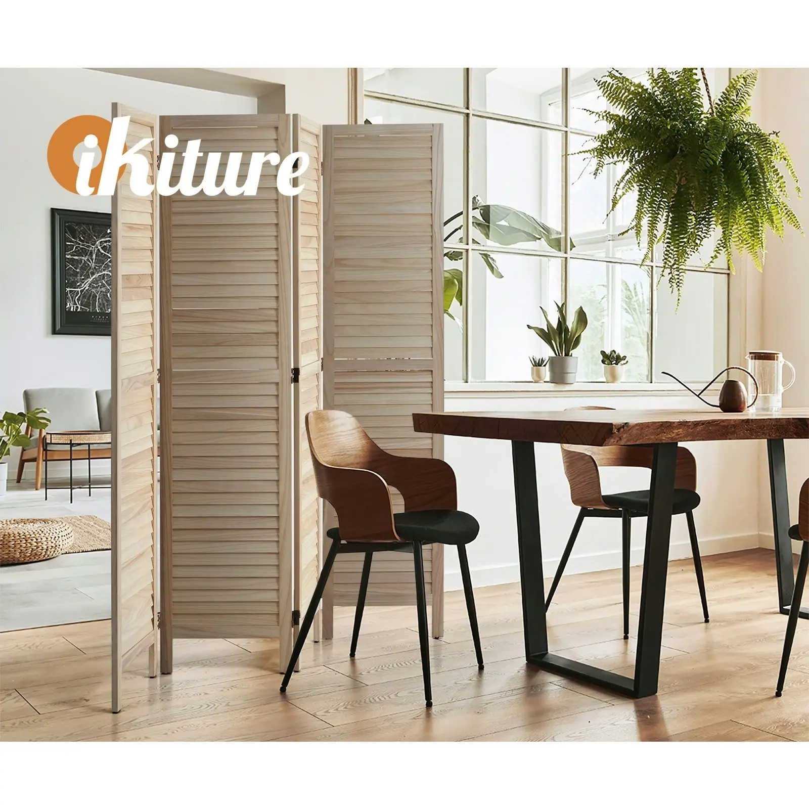 Oikiture 4 Panel Room Divider Privacy Screen Partition Timber Wooden Natural