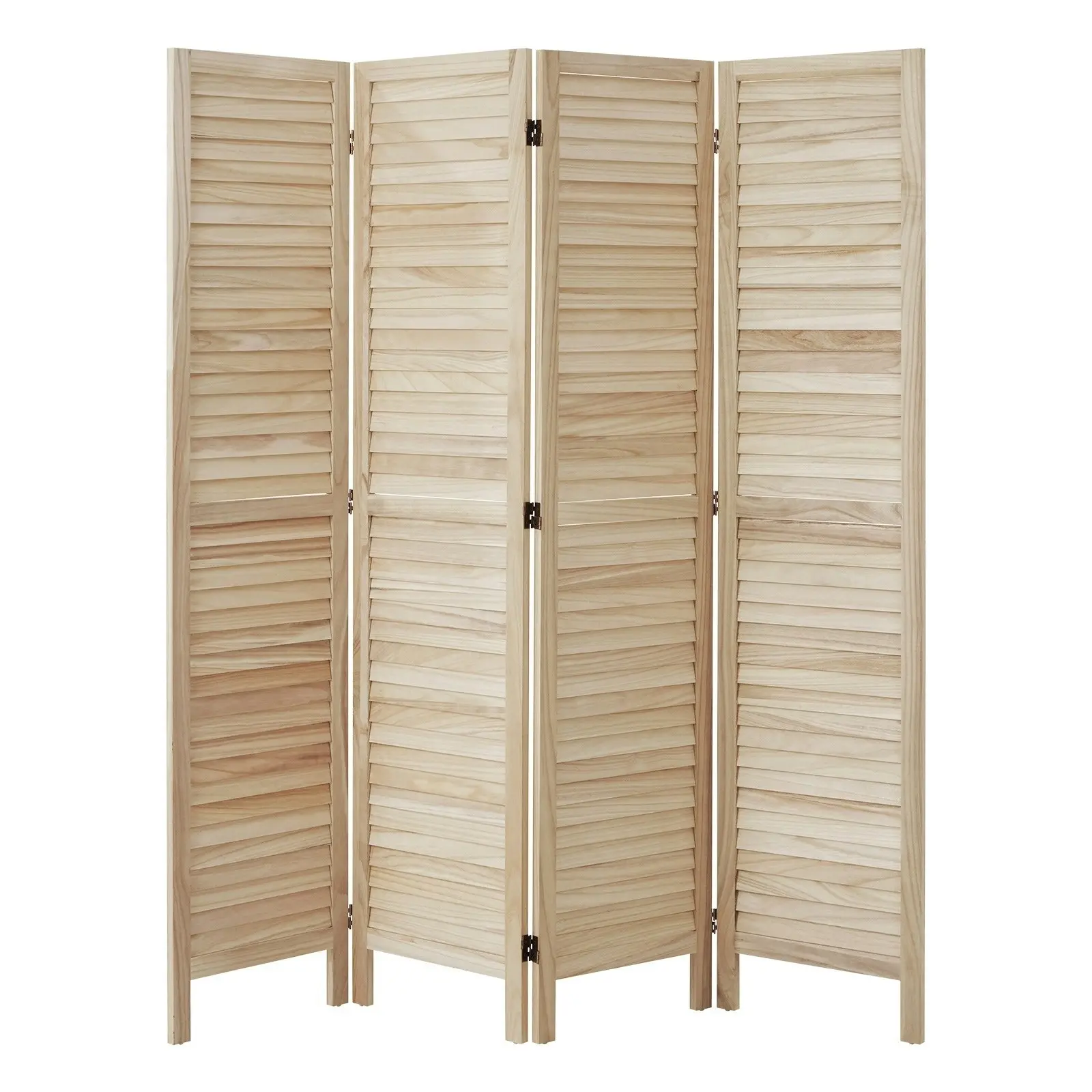 Oikiture 4 Panel Room Divider Privacy Screen Partition Timber Wooden Natural