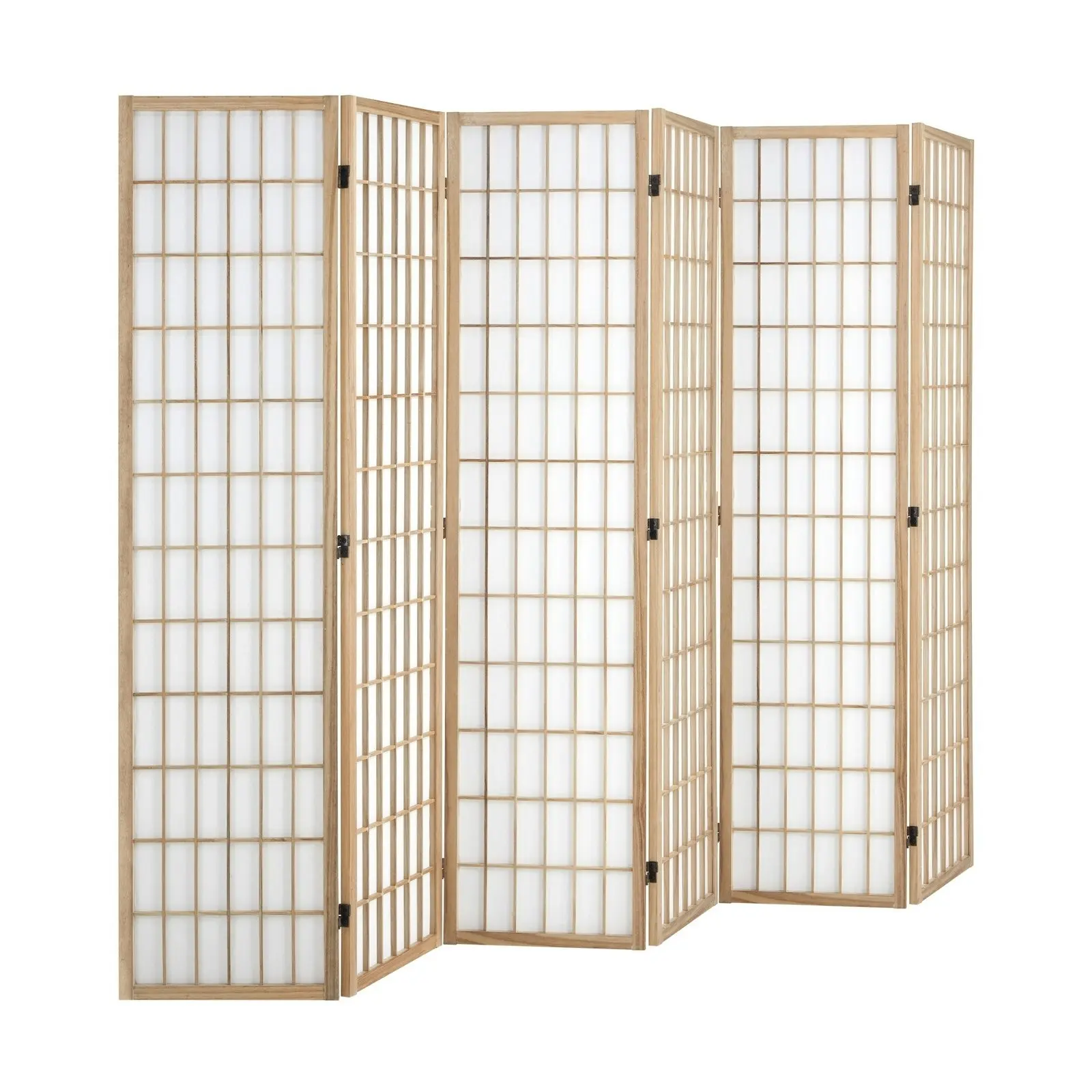 Oikiture 6 Panel Room Divider Privacy Screen Partition Timber Farbic Natural