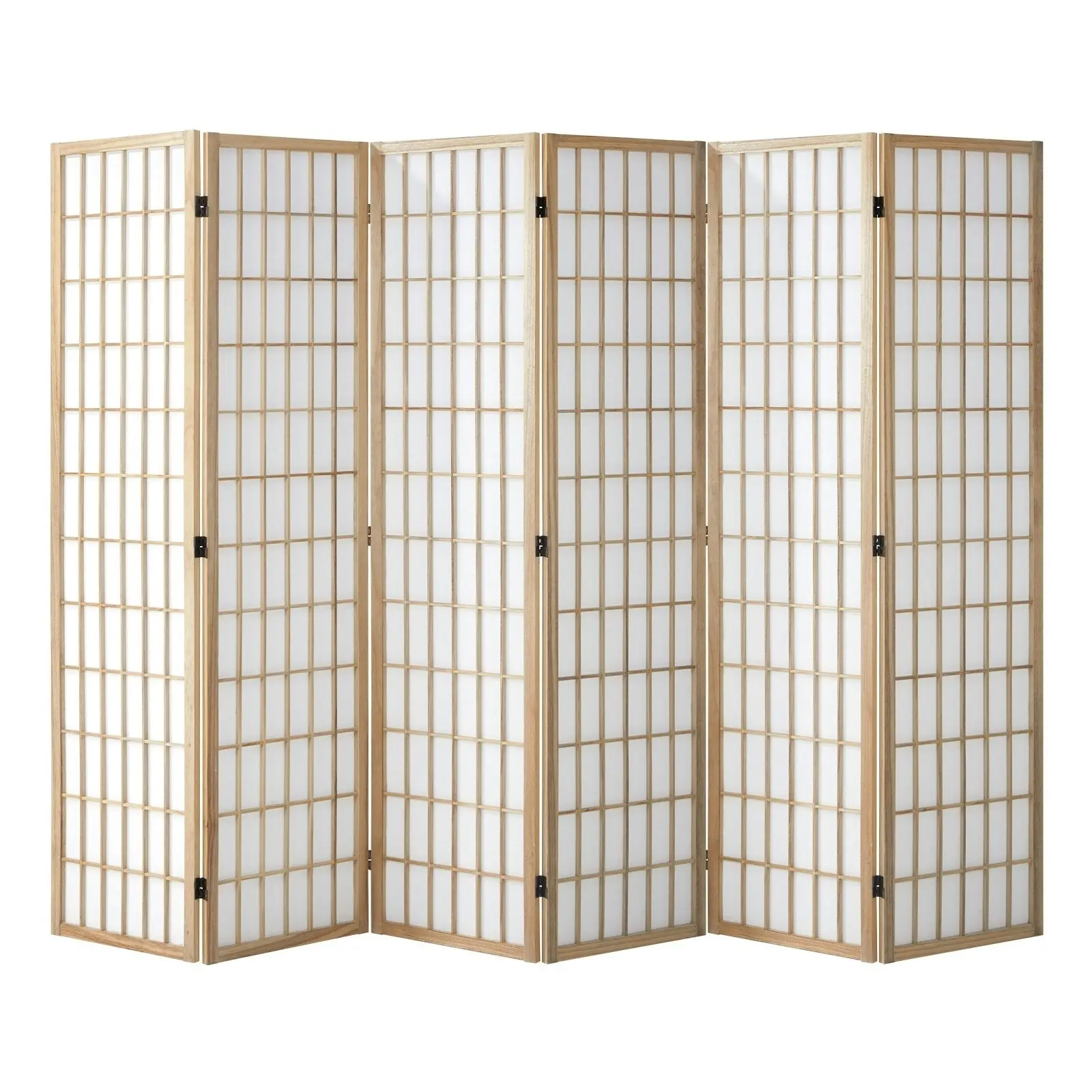 Oikiture 6 Panel Room Divider Privacy Screen Partition Timber Farbic Natural