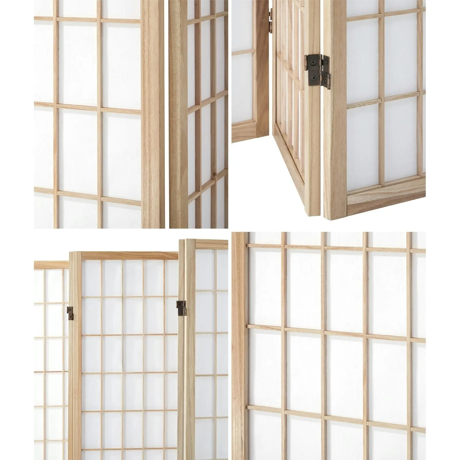 Oikiture 6 Panel Room Divider Privacy Screen Partition Timber Farbic Natural