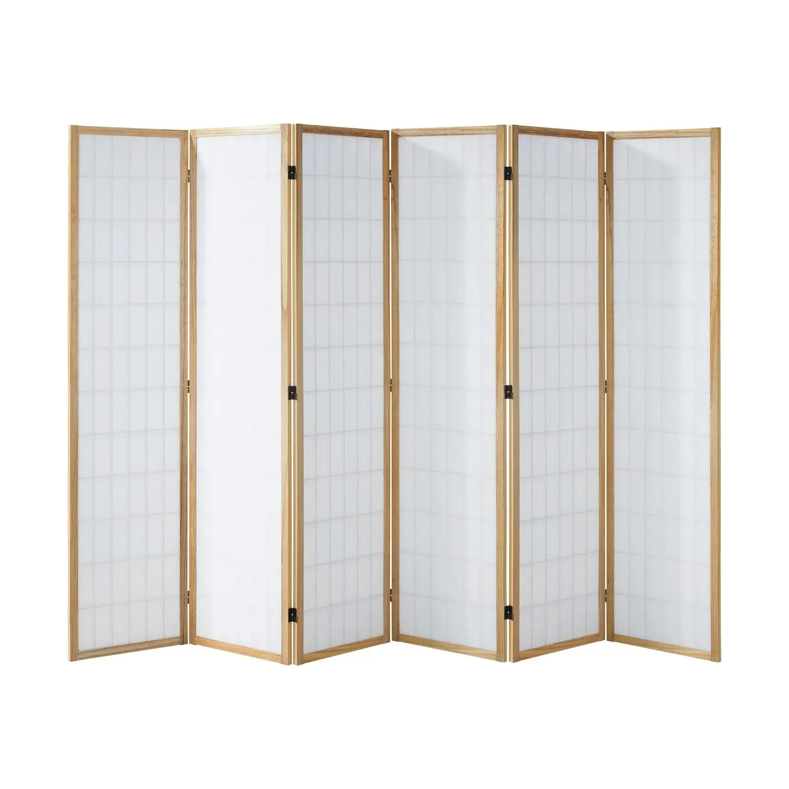 Oikiture 6 Panel Room Divider Privacy Screen Partition Timber Farbic Natural