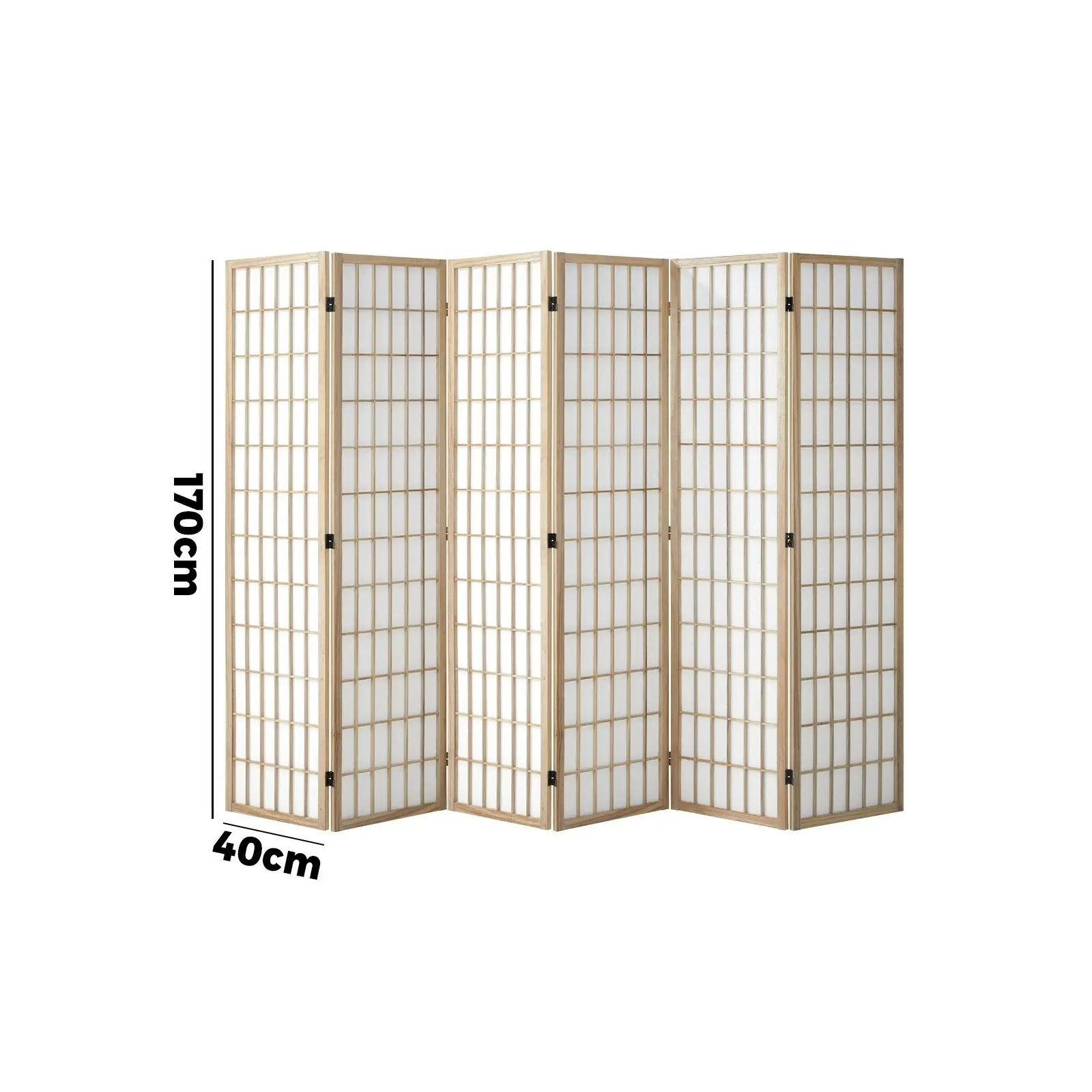 Oikiture 6 Panel Room Divider Privacy Screen Partition Timber Farbic Natural