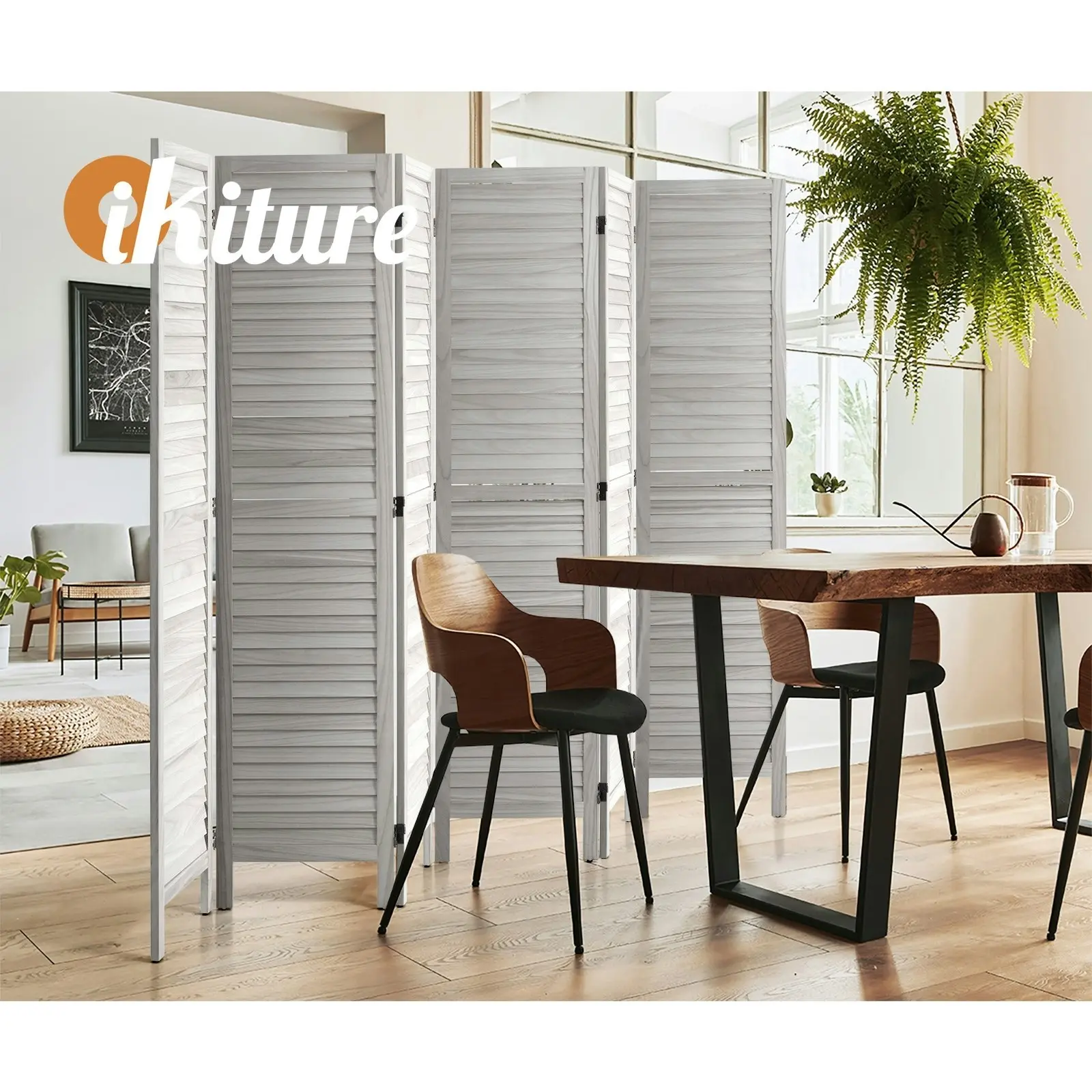 Oikiture 6 Panel Room Divider Privacy Screen Partition Timber Wooden Fold White