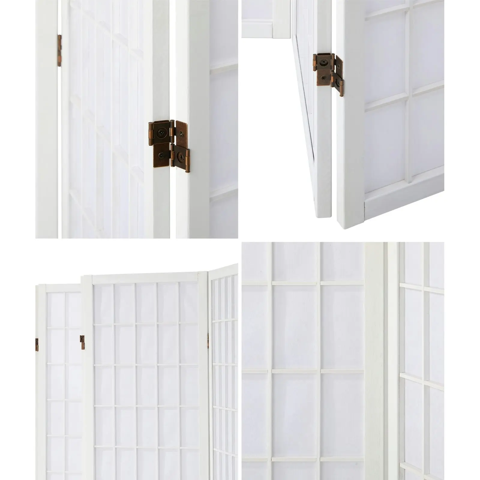 Oikiture 6 Panel Room Divider Privacy Screen Partition Timber Farbic White