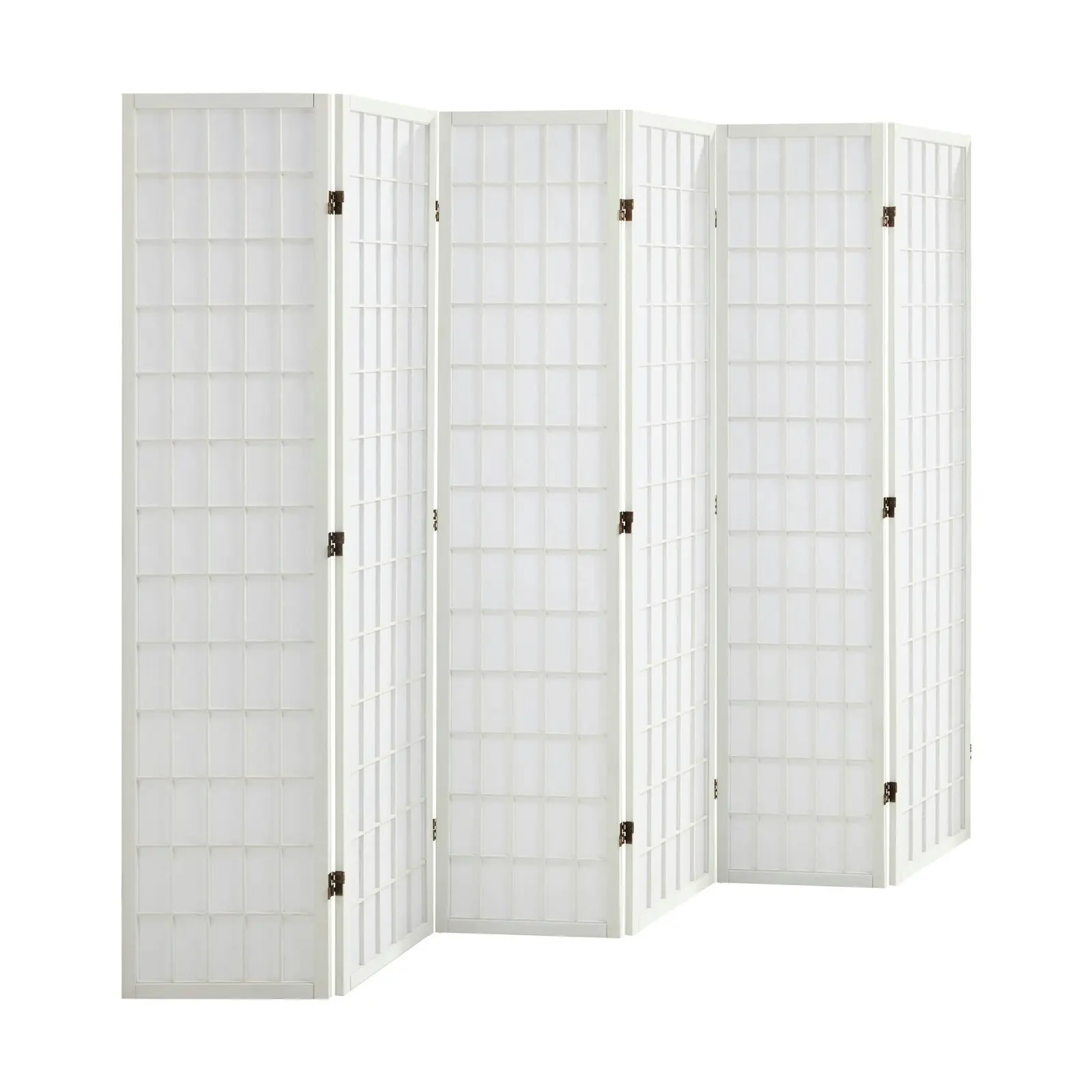 Oikiture 6 Panel Room Divider Privacy Screen Partition Timber Farbic White