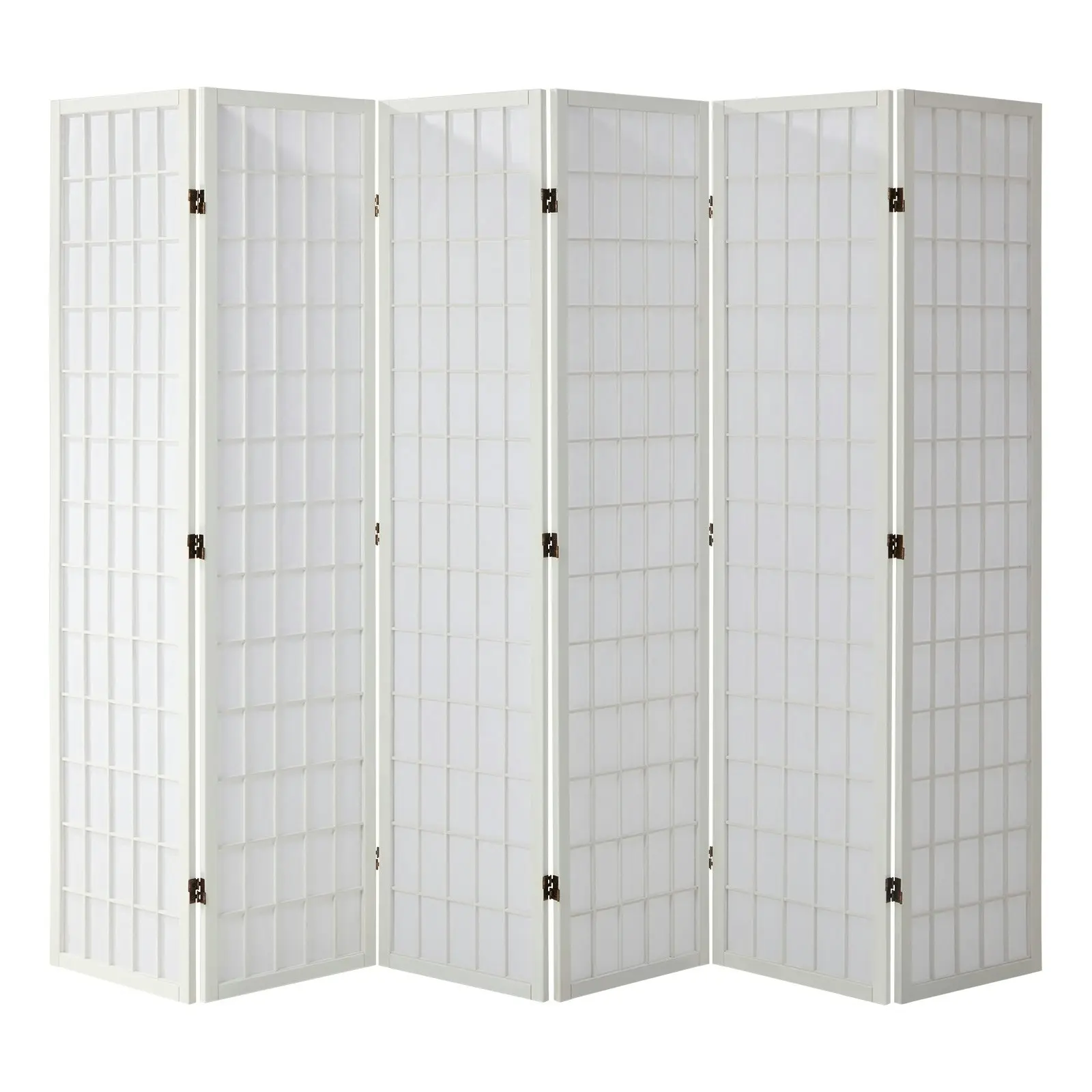 Oikiture 6 Panel Room Divider Privacy Screen Partition Timber Farbic White