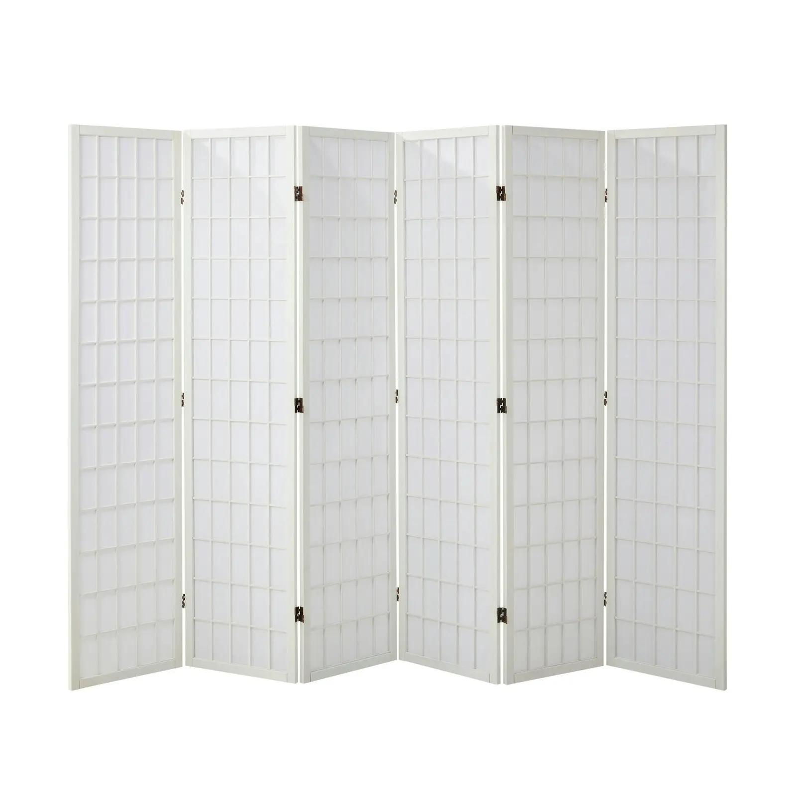 Oikiture 6 Panel Room Divider Privacy Screen Partition Timber Farbic White