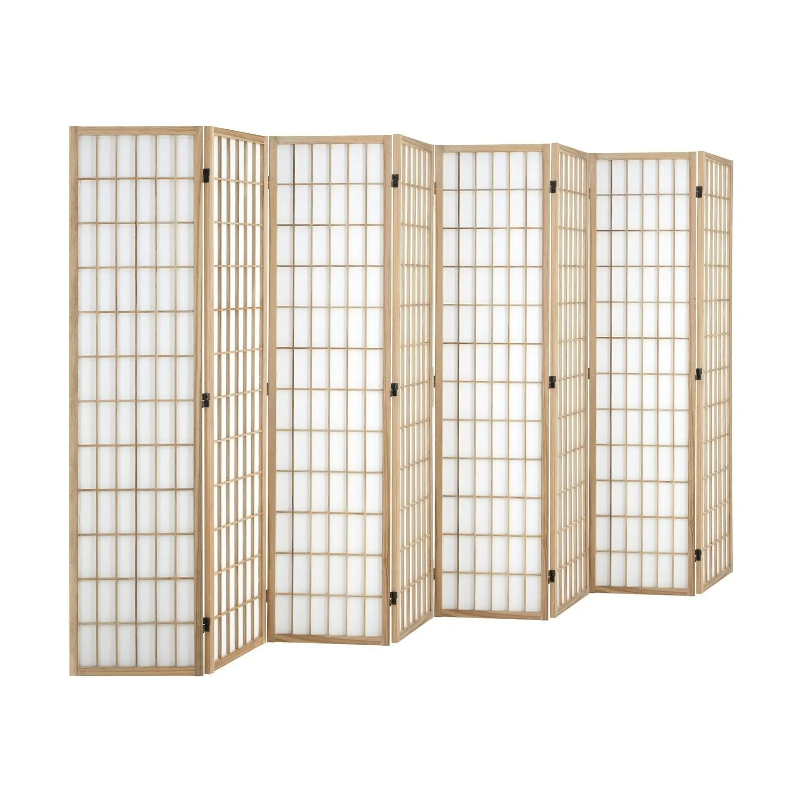 Oikiture 8 Panel Room Divider Privacy Screen Partition Timber Farbic Natural