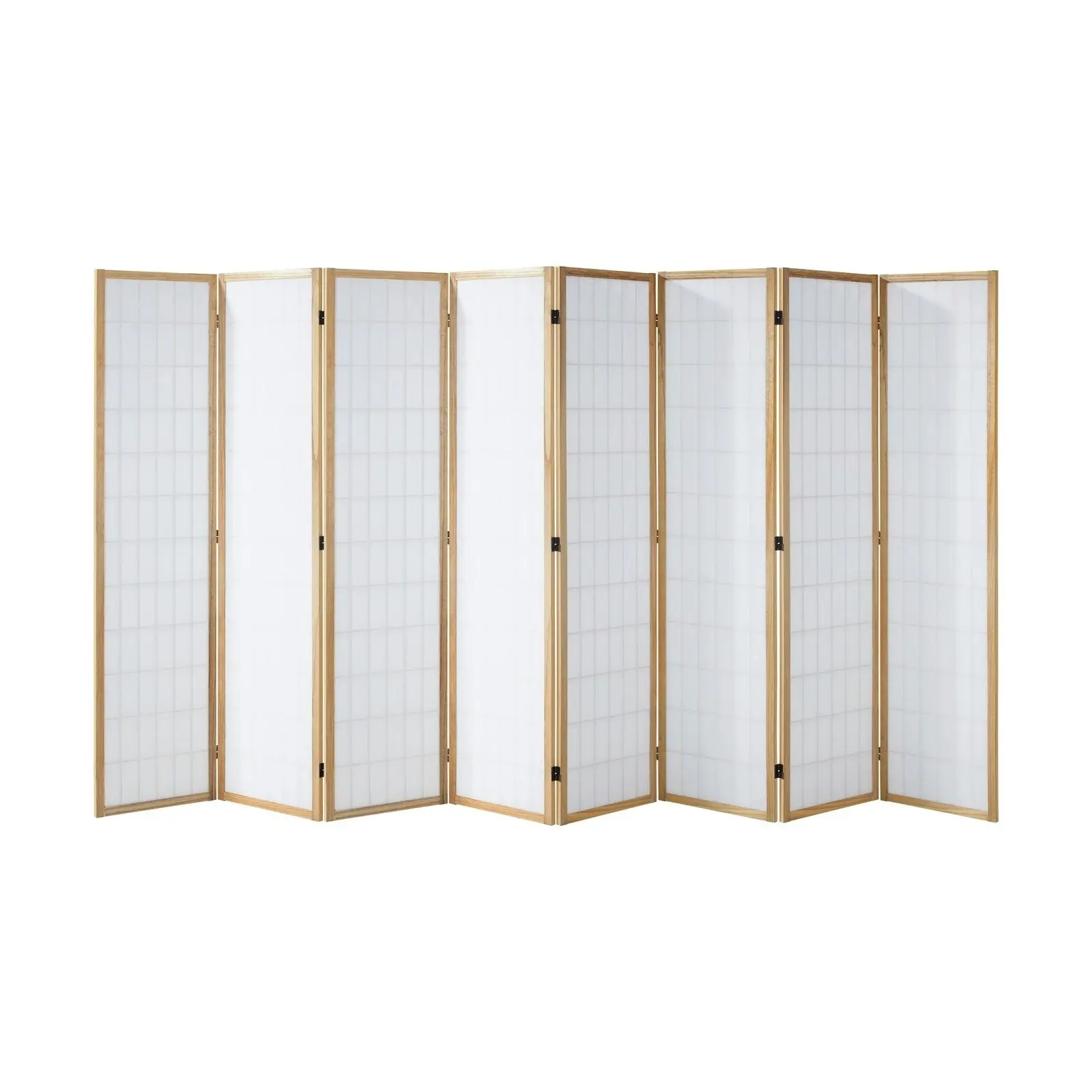 Oikiture 8 Panel Room Divider Privacy Screen Partition Timber Farbic Natural