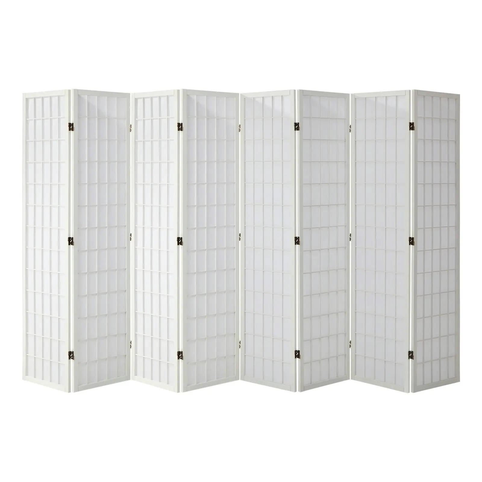 Oikiture 8 Panel Room Divider Privacy Screen Partition Timber Farbic White