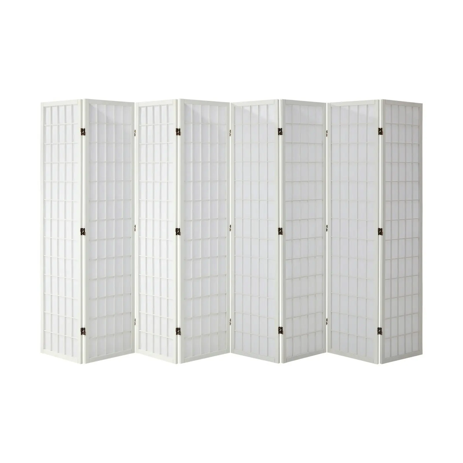 Oikiture 8 Panel Room Divider Privacy Screen Partition Timber Farbic White