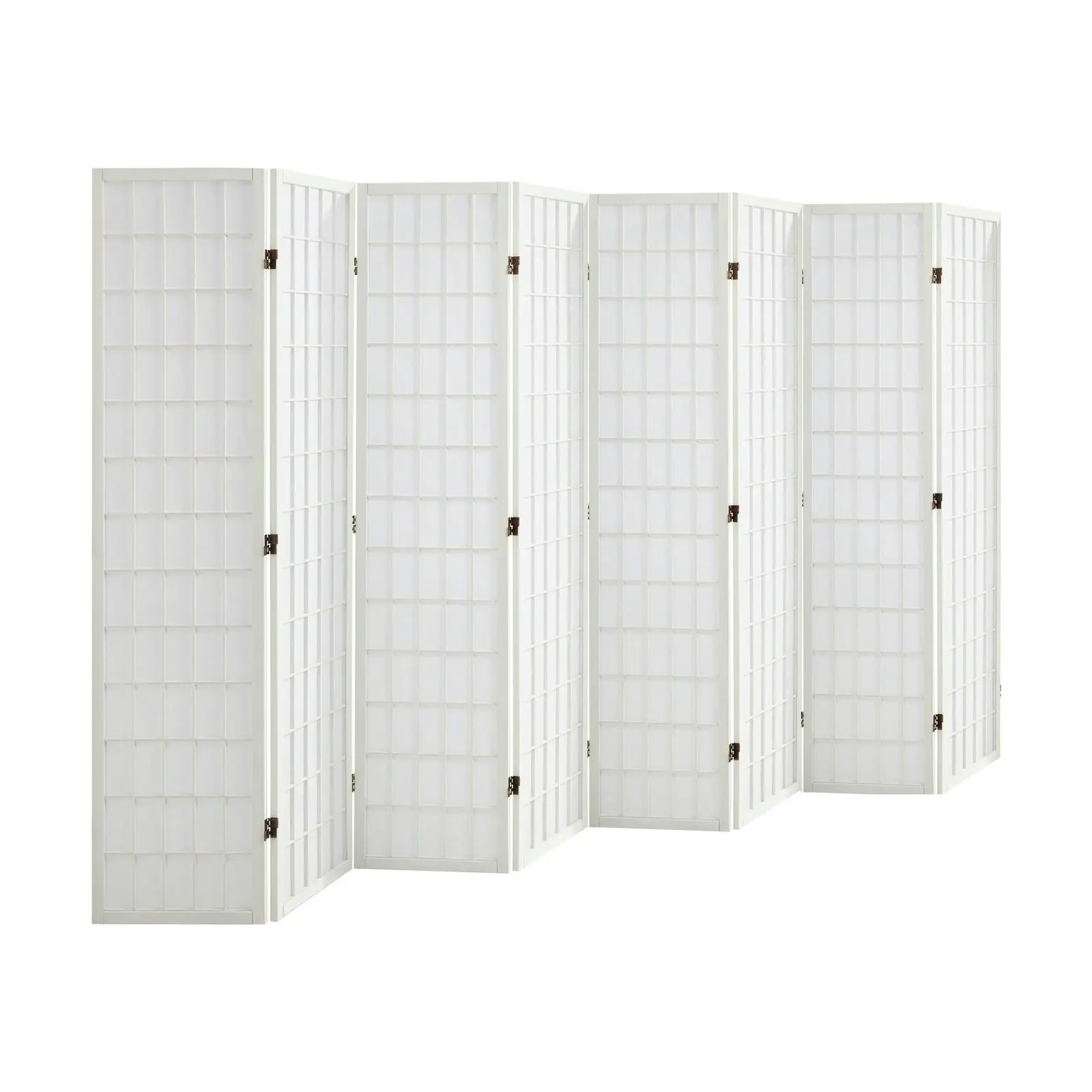 Oikiture 8 Panel Room Divider Privacy Screen Partition Timber Farbic White