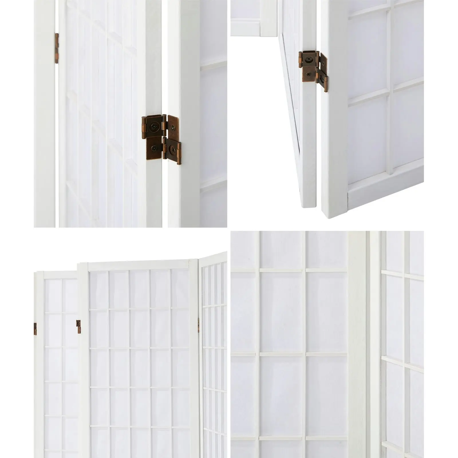 Oikiture 8 Panel Room Divider Privacy Screen Partition Timber Farbic White