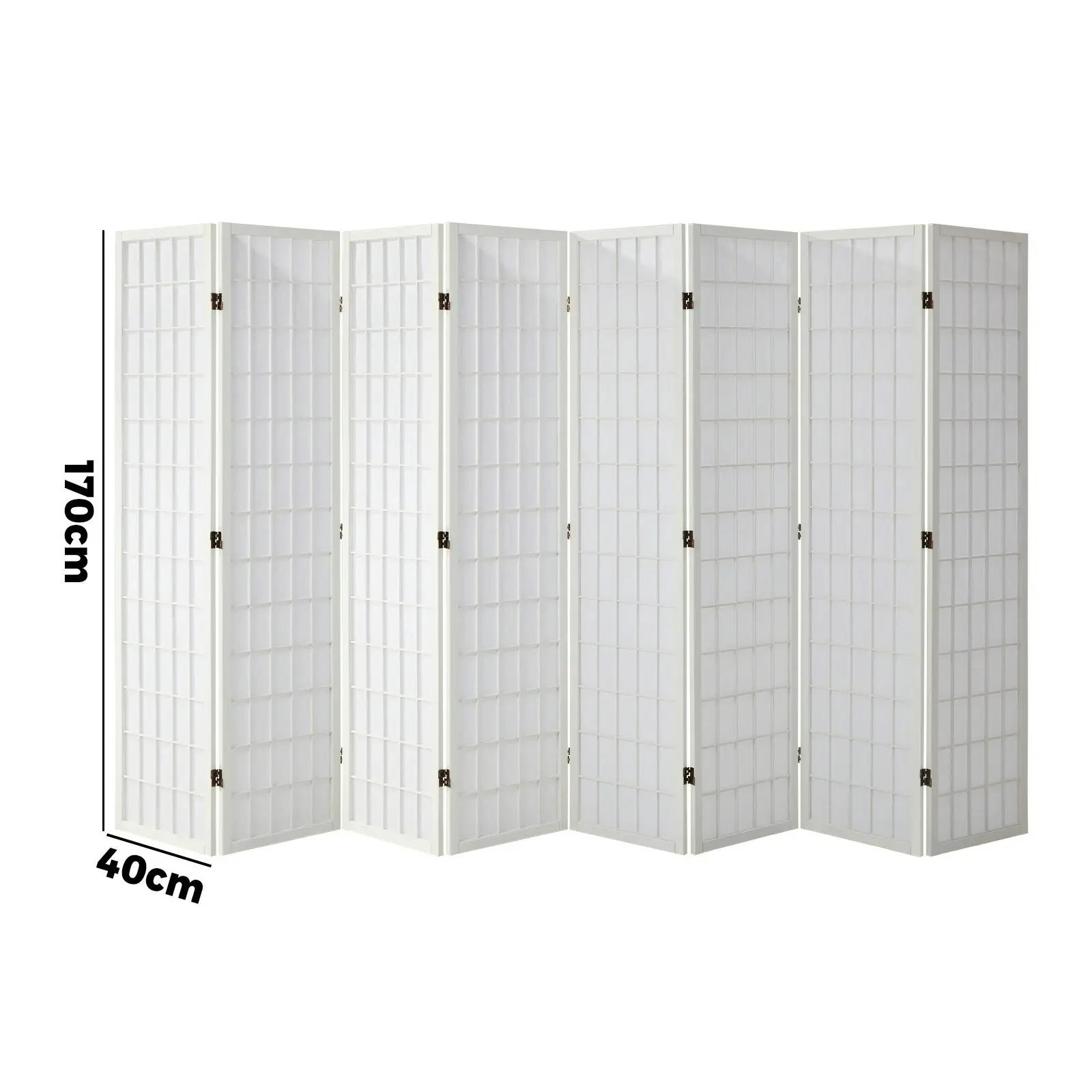 Oikiture 8 Panel Room Divider Privacy Screen Partition Timber Farbic White