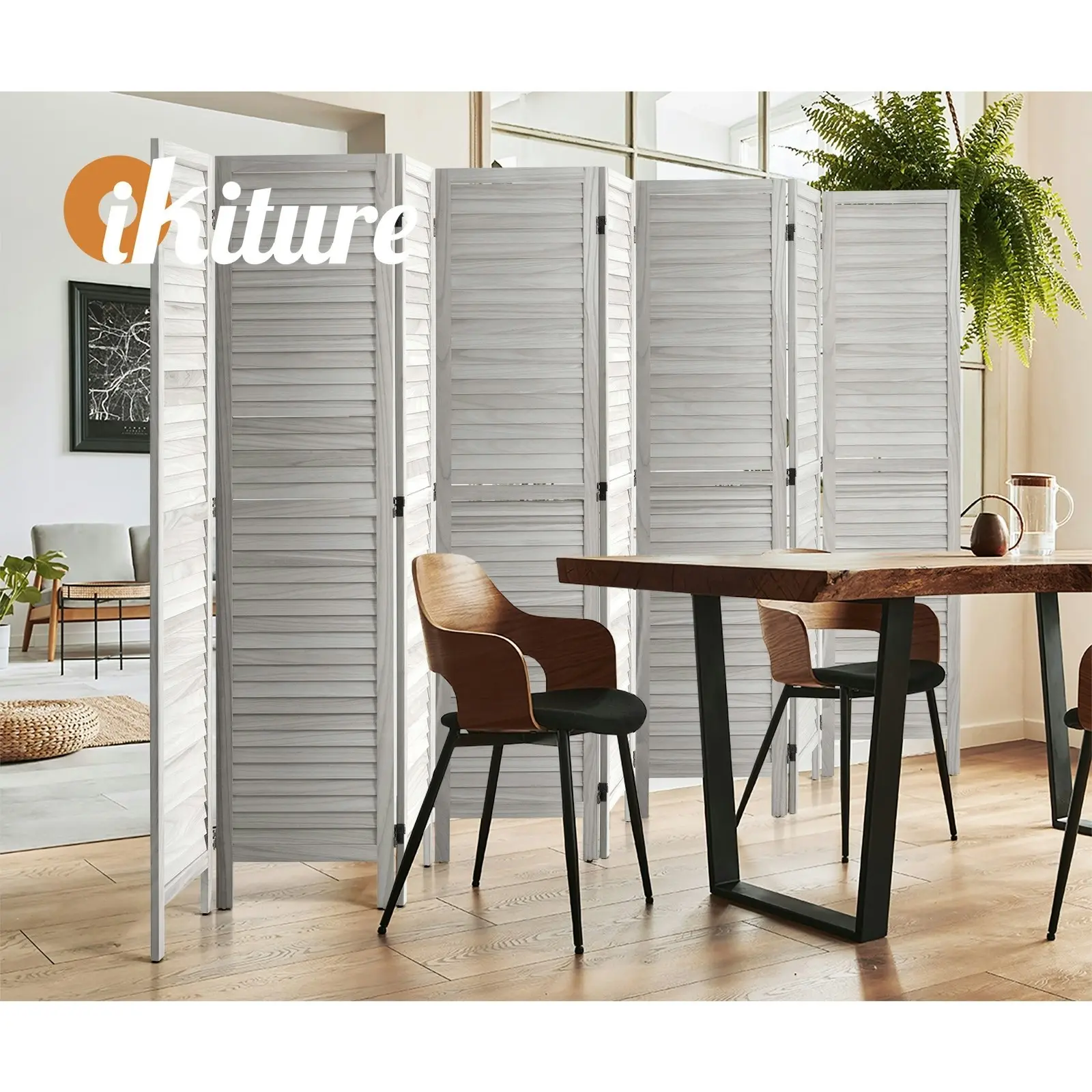 Oikiture 8 Panel Room Divider Privacy Screen Partition Timber Wooden Fold White