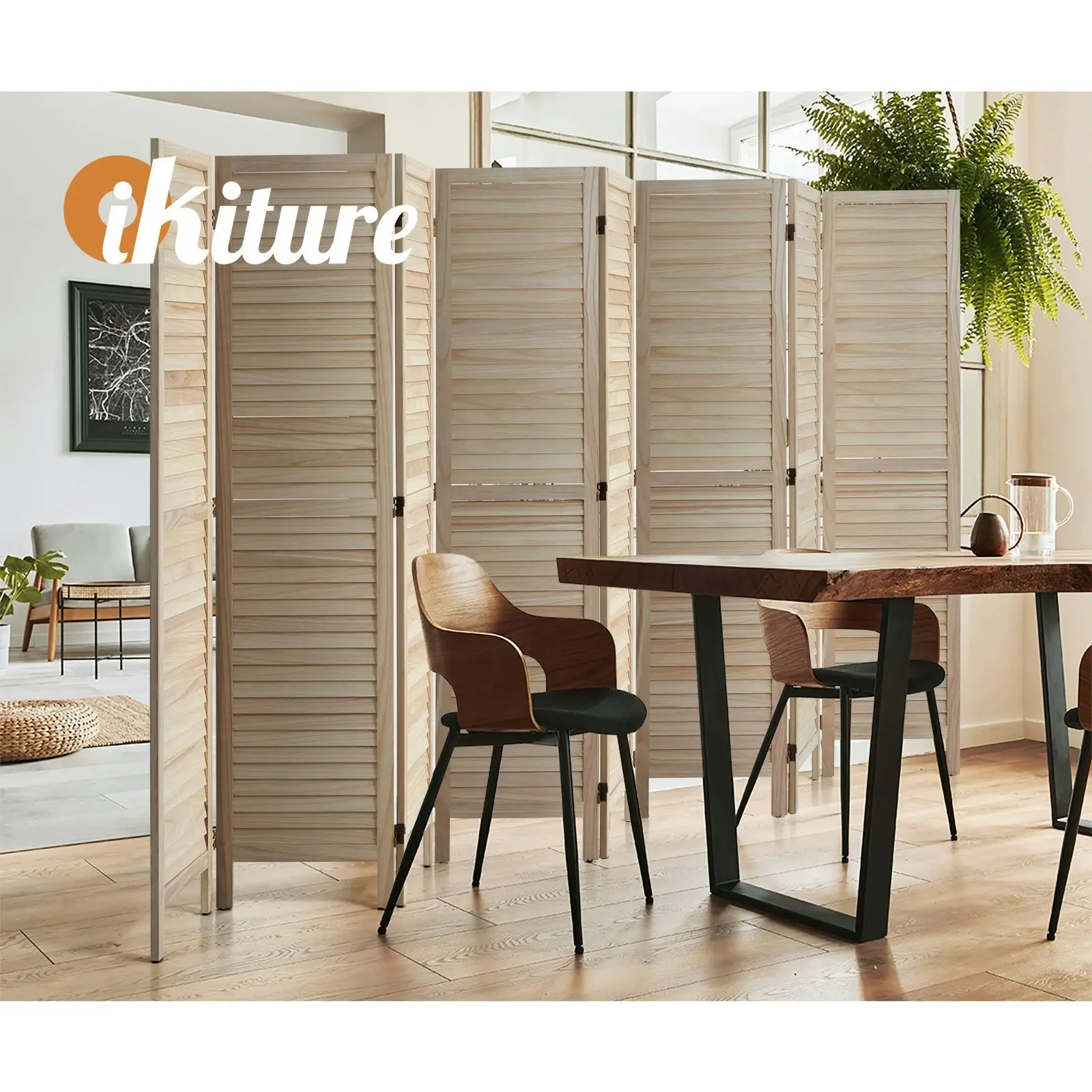 Oikiture 8 Panel Room Divider Privacy Screen Partition Timber Wooden Natural