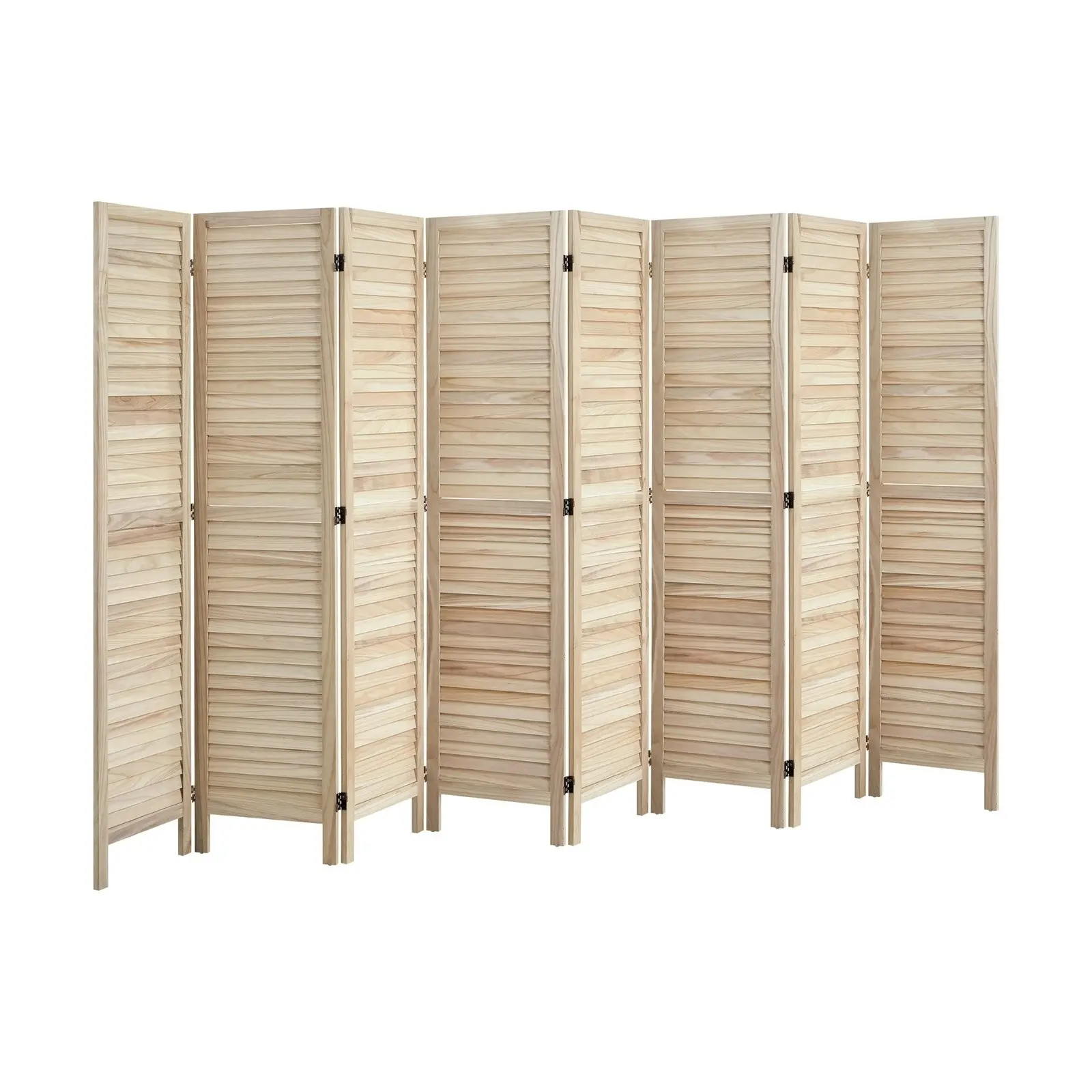 Oikiture 8 Panel Room Divider Privacy Screen Partition Timber Wooden Natural