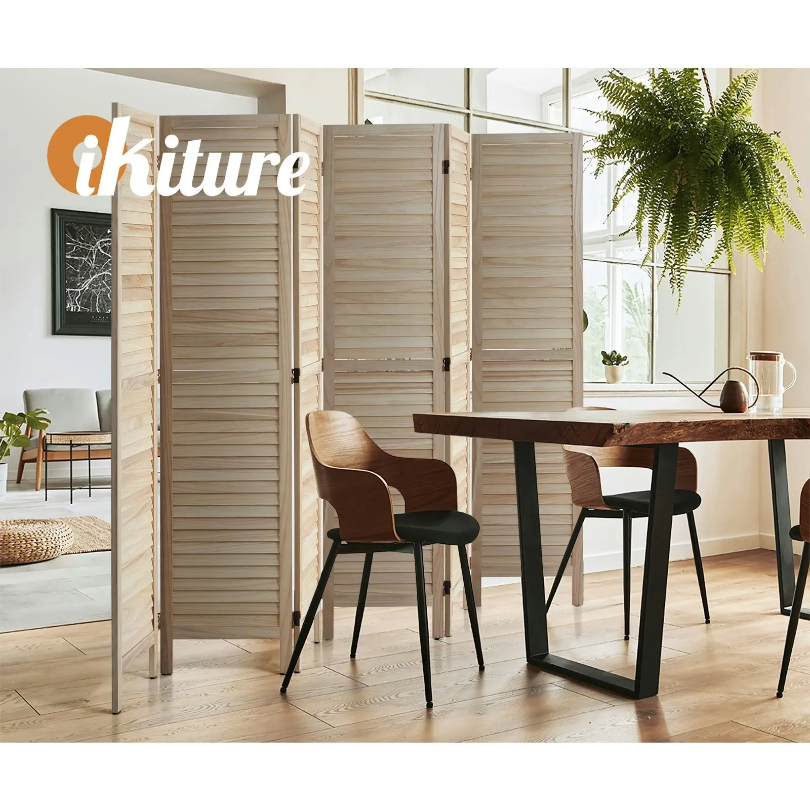 Oikiture 6 Panel Room Divider Privacy Screen Partition Timber Wooden Natural