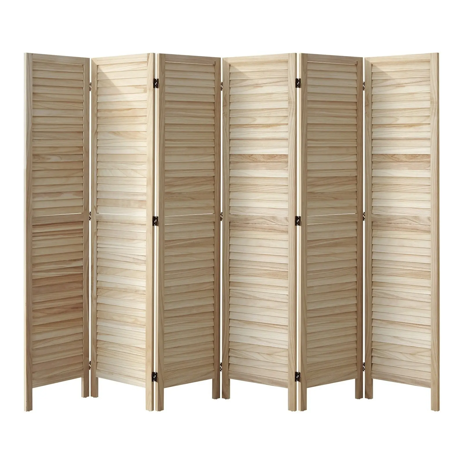 Oikiture 6 Panel Room Divider Privacy Screen Partition Timber Wooden Natural