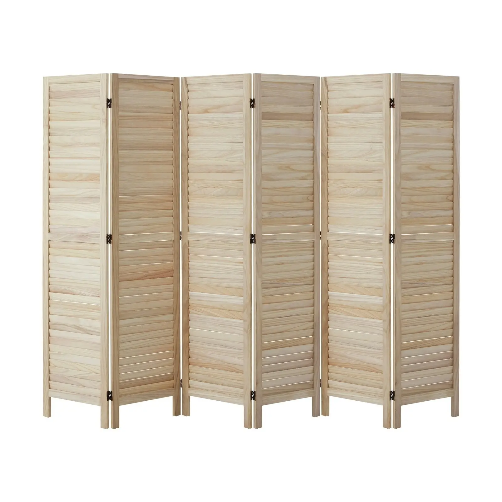 Oikiture 6 Panel Room Divider Privacy Screen Partition Timber Wooden Natural