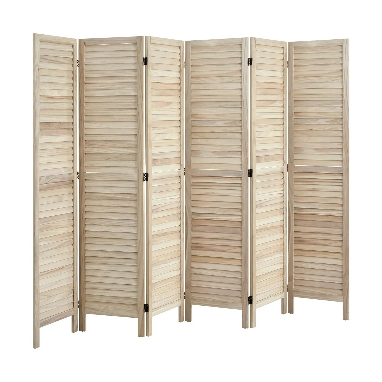 Oikiture 6 Panel Room Divider Privacy Screen Partition Timber Wooden Natural