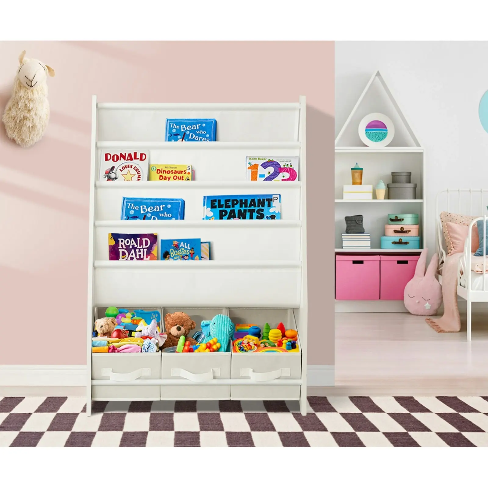 Oikiture Kids Bookshelf Toy Storage Box Organiser Display Shelf DIY Storage Rack