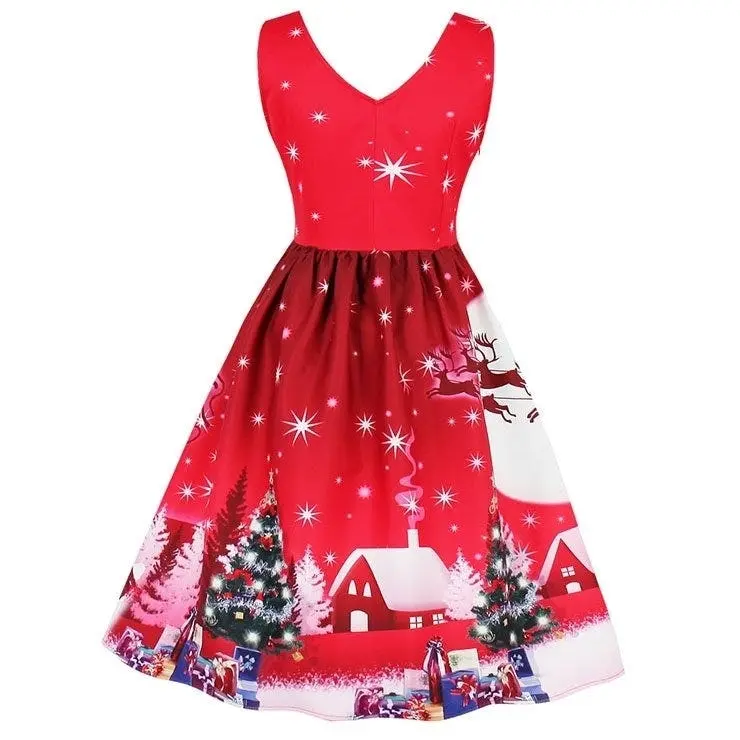 Red Sleeveless Party Christmas Dress