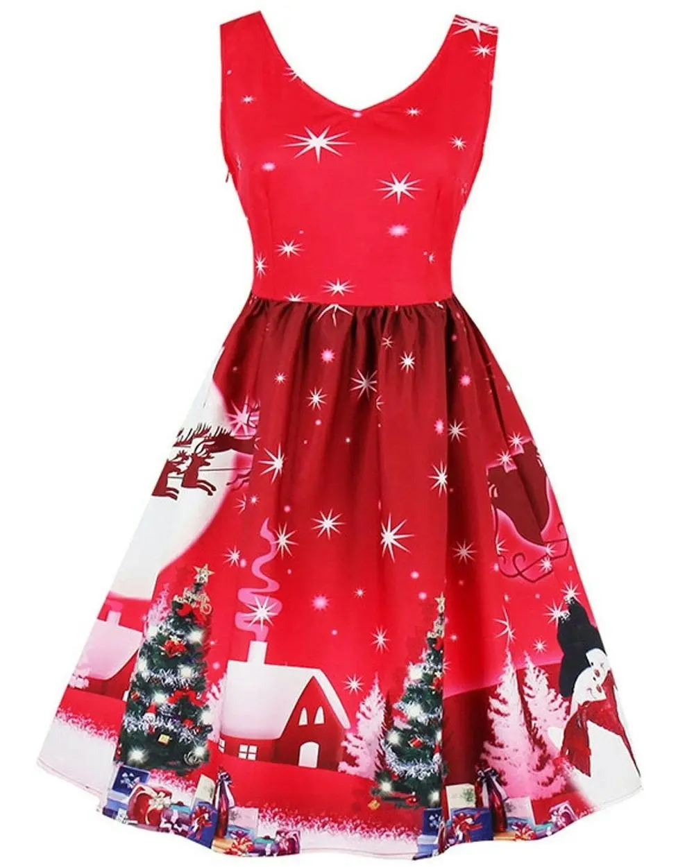 Red Sleeveless Party Christmas Dress