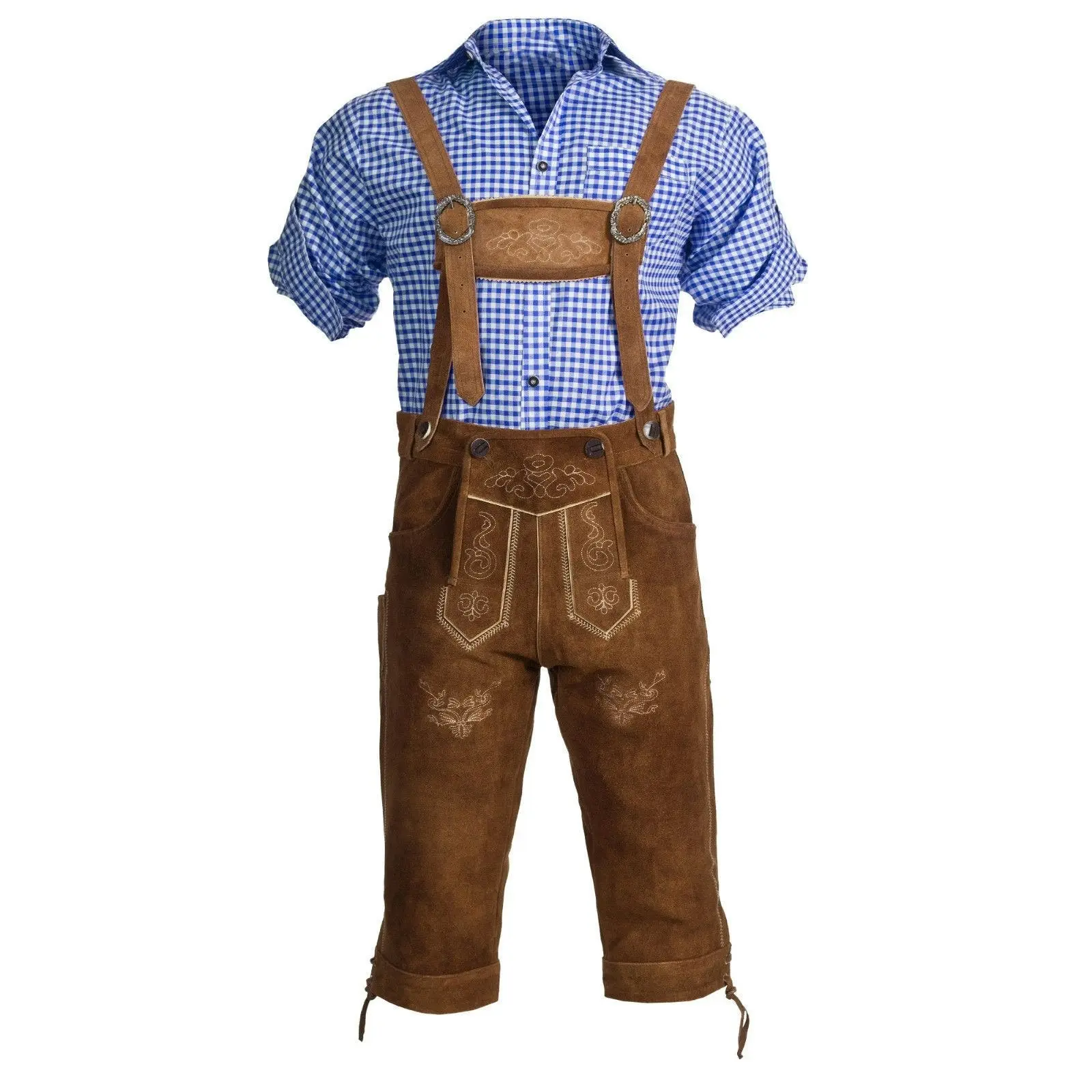 Blue Shirt Longer Pants Lederhosen Oktoberfest Mens Costume