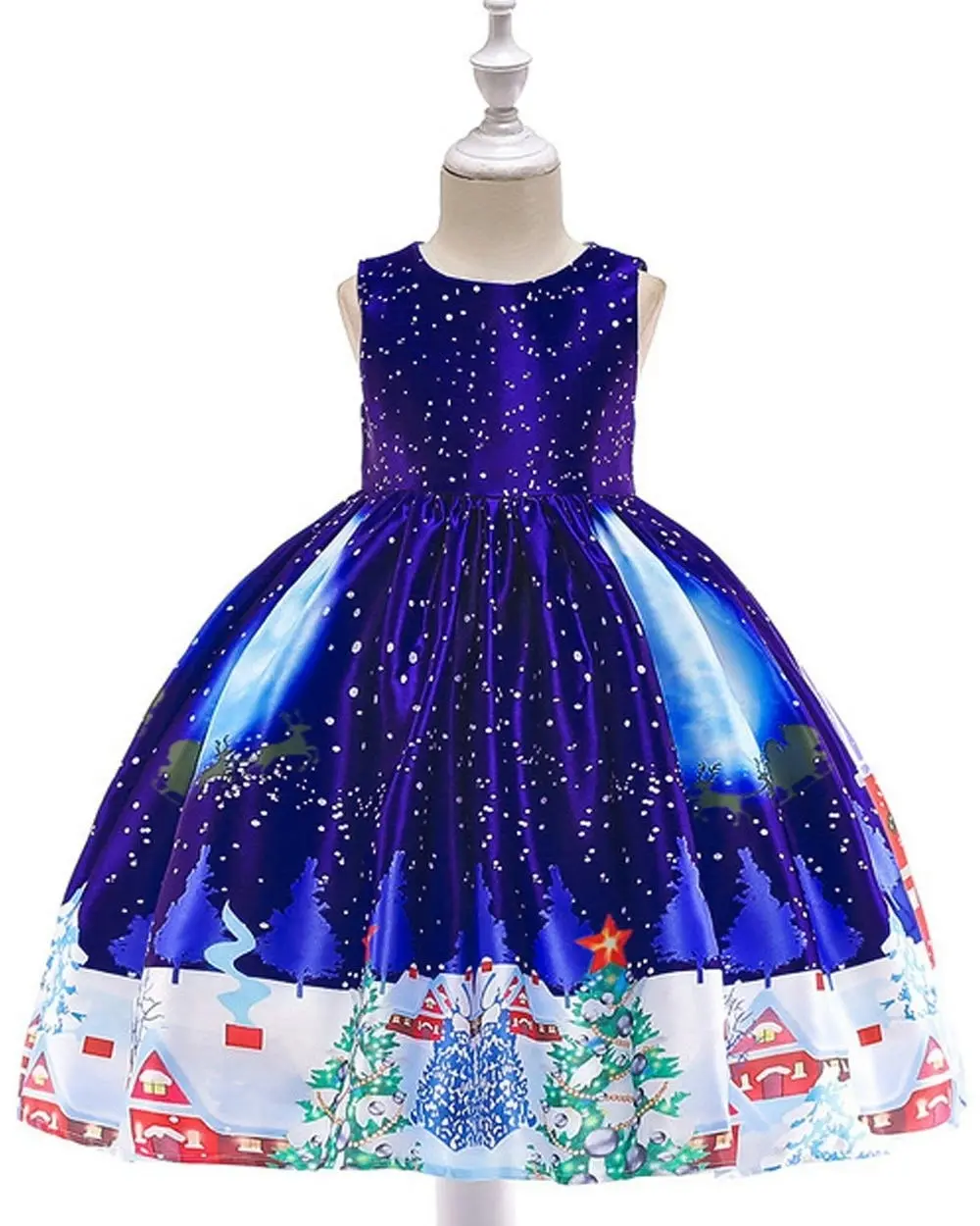 Dark Blue Sleeveless Christmas Girls Dress