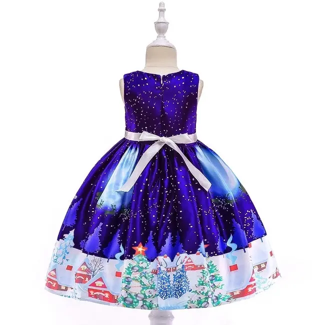 Dark Blue Sleeveless Christmas Girls Dress