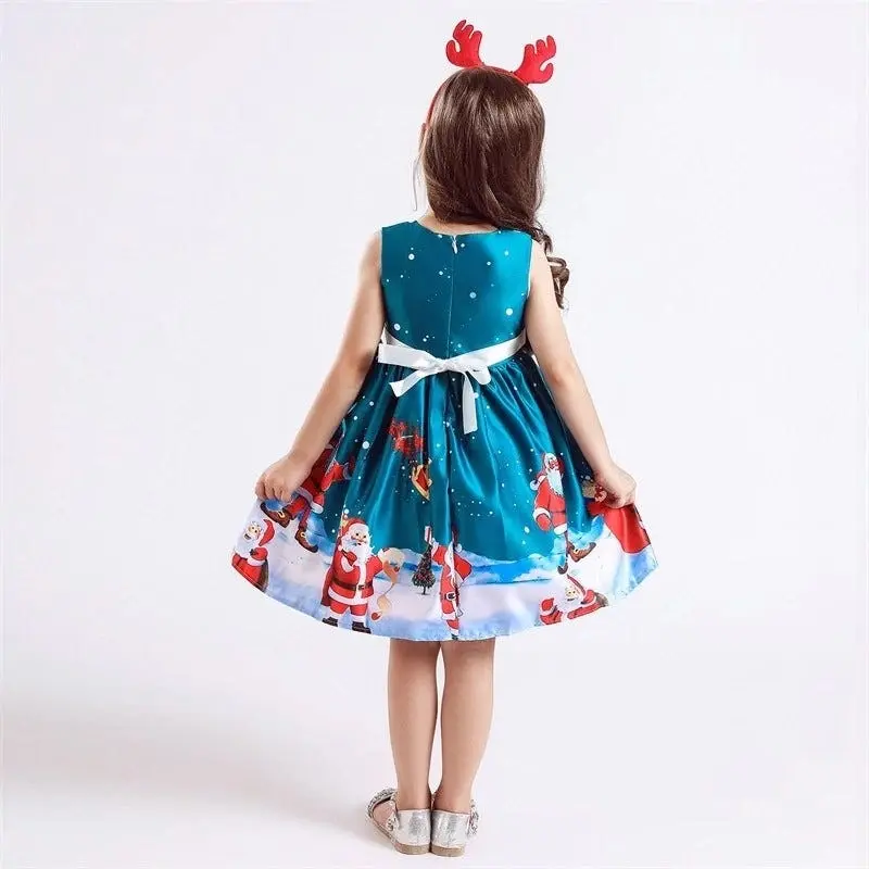 Green Sleeveless Christmas Girls Dress