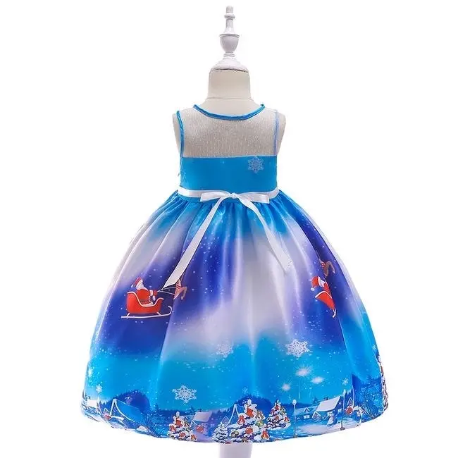 Blue Sleeveless Christmas Girls Dress