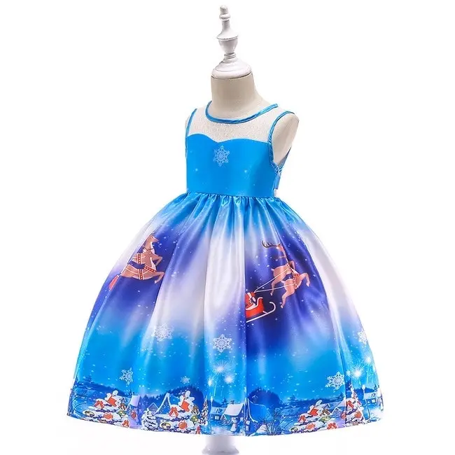 Blue Sleeveless Christmas Girls Dress