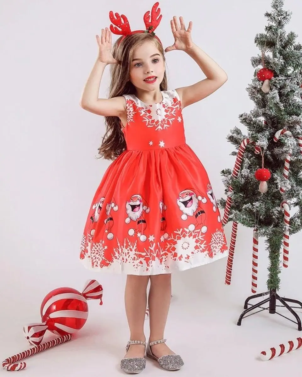 Red Sleeveless Christmas Girls Dress