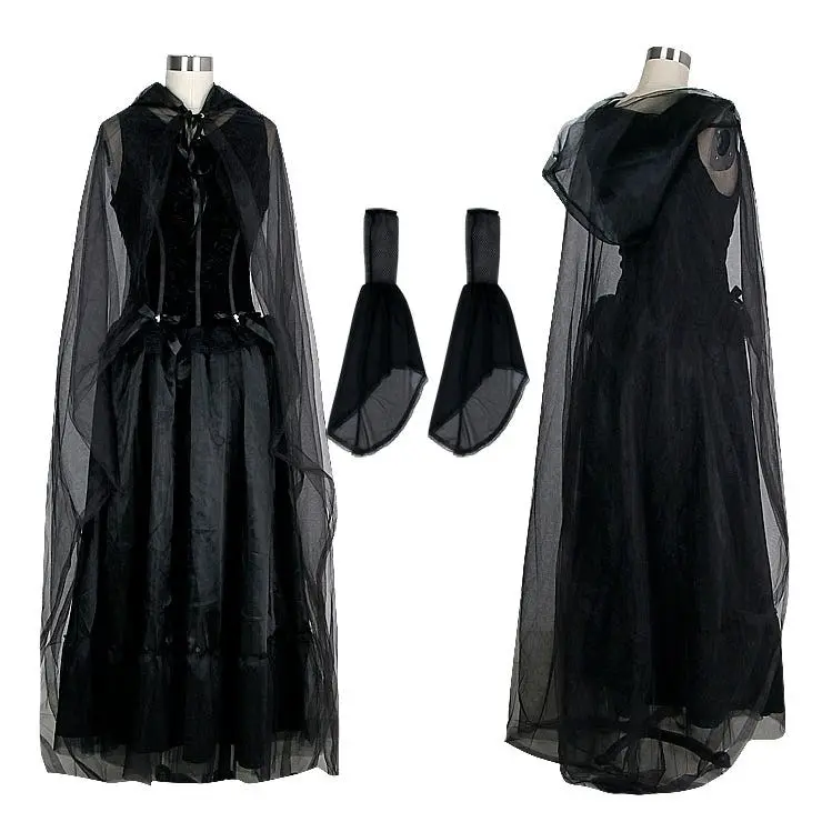 Black Gothic Medieval Costume Cloak Cape