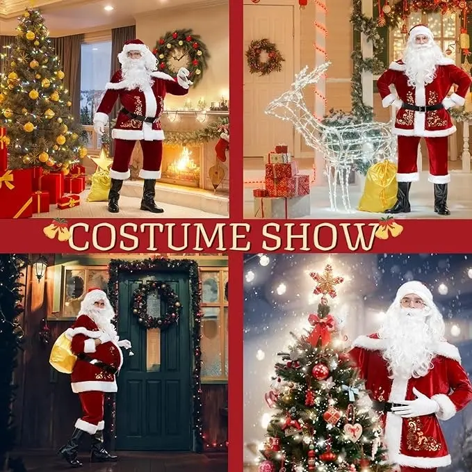 Full Set Deluxe Velvet Santa Claus Mens Costume