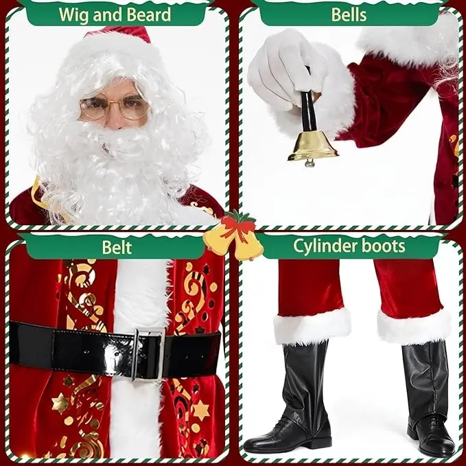 Full Set Deluxe Velvet Santa Claus Mens Costume