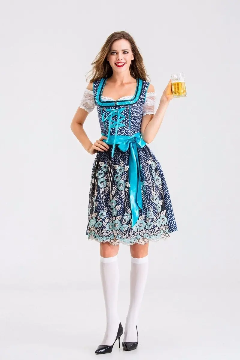 Elegant Floral Blue Oktoberfest Womens Costume