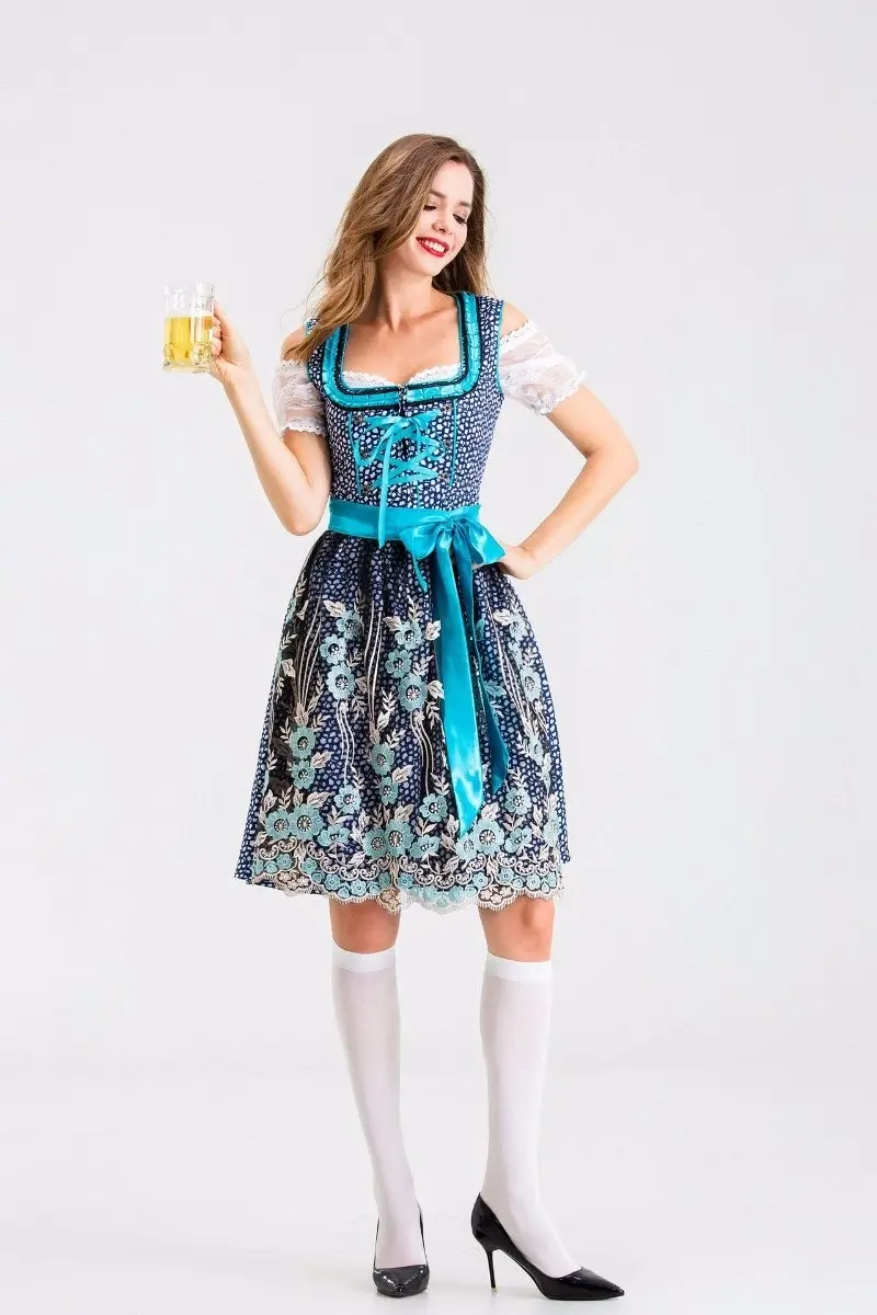 Elegant Floral Blue Oktoberfest Womens Costume