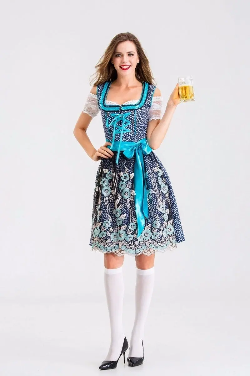 Elegant Floral Blue Oktoberfest Womens Costume