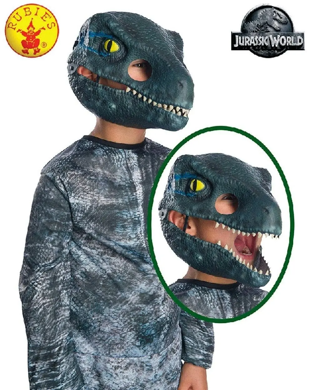 Jurassic World 2 Velociraptor Blue Moveable Jaw Kids Mask