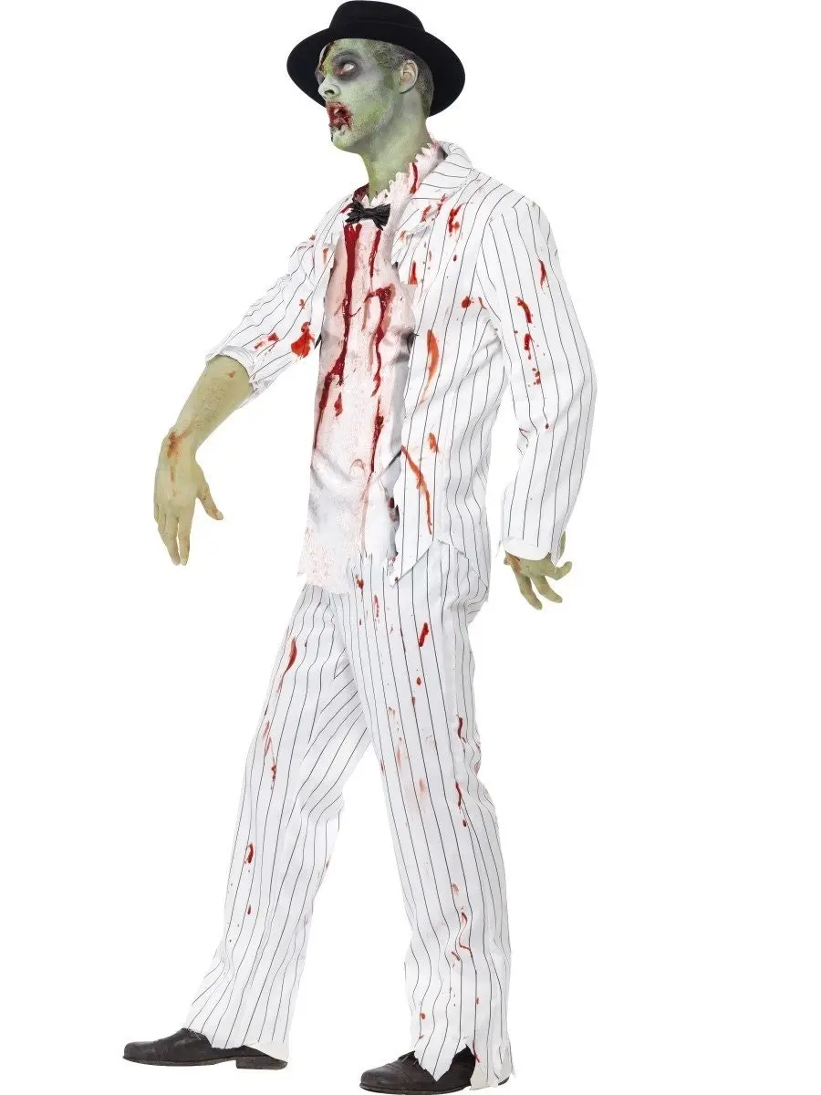 White Gangster Zombie Halloween Mens Costume