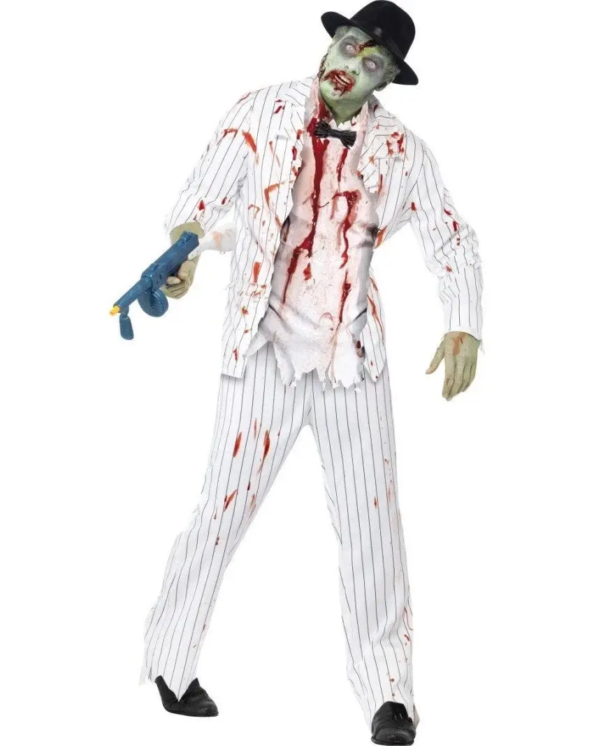 White Gangster Zombie Halloween Mens Costume