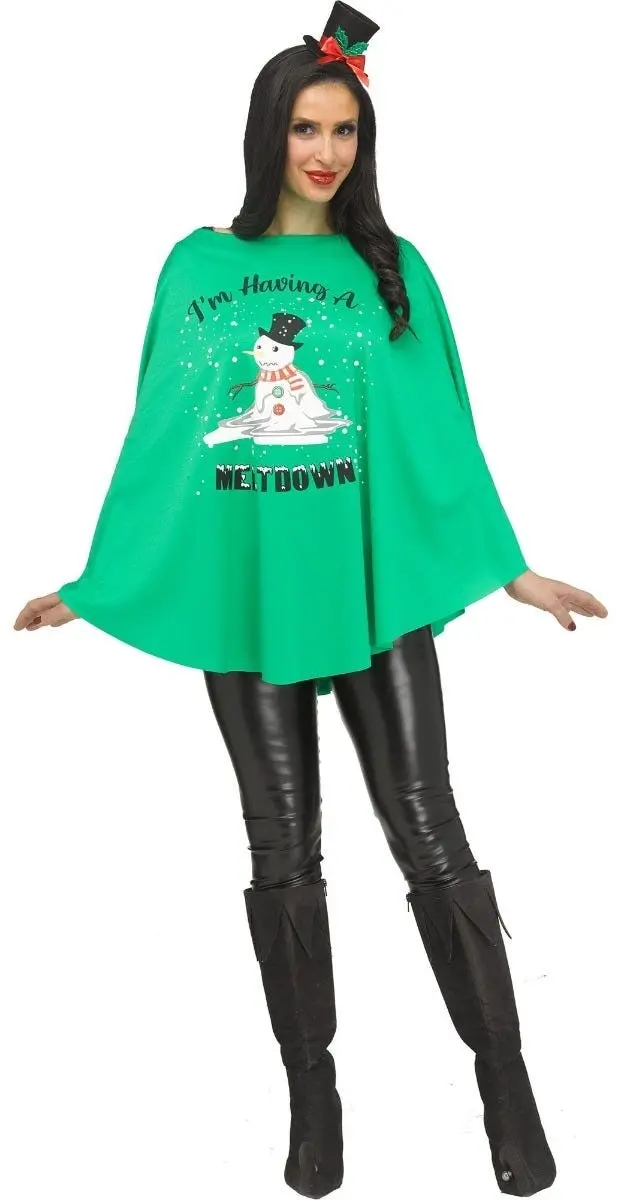 Christmas Party Poncho Womens Costume