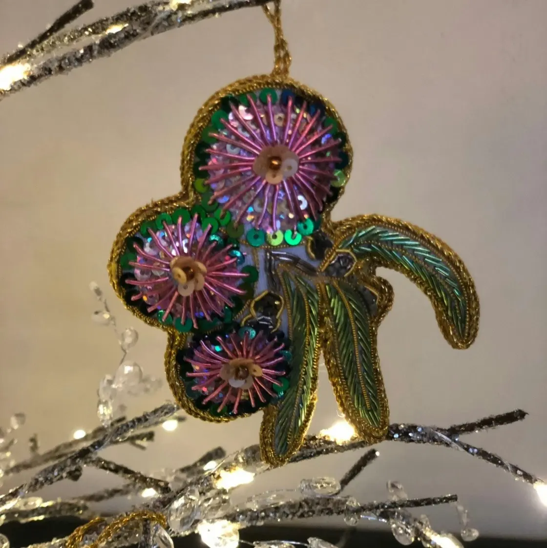 Belle Gumnut Flower Sequin Hanging Tree Decoration