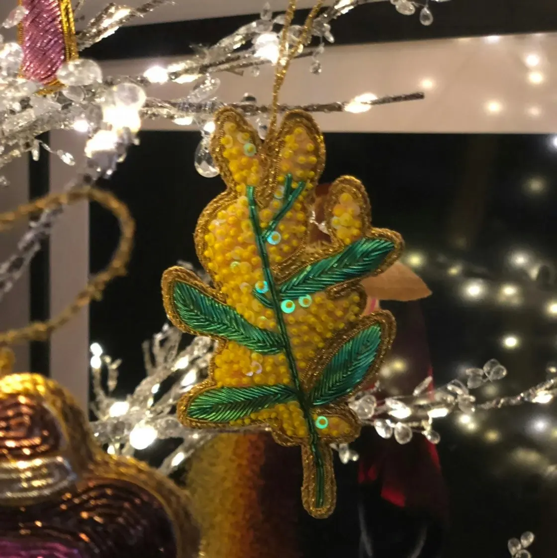 Belle Sequin Golden Wattle Hanging Tree Decoration