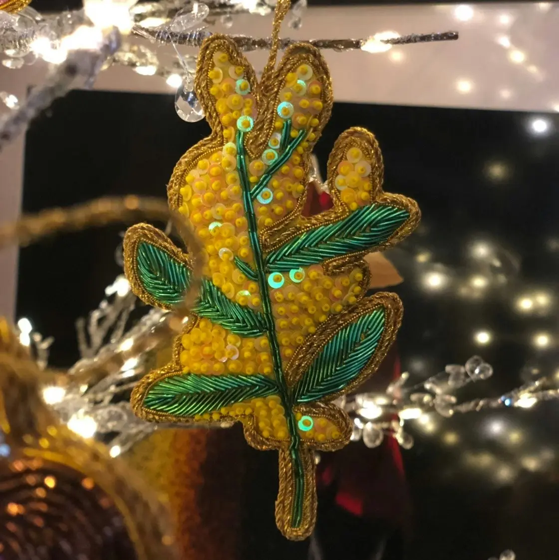 Belle Sequin Golden Wattle Hanging Tree Decoration