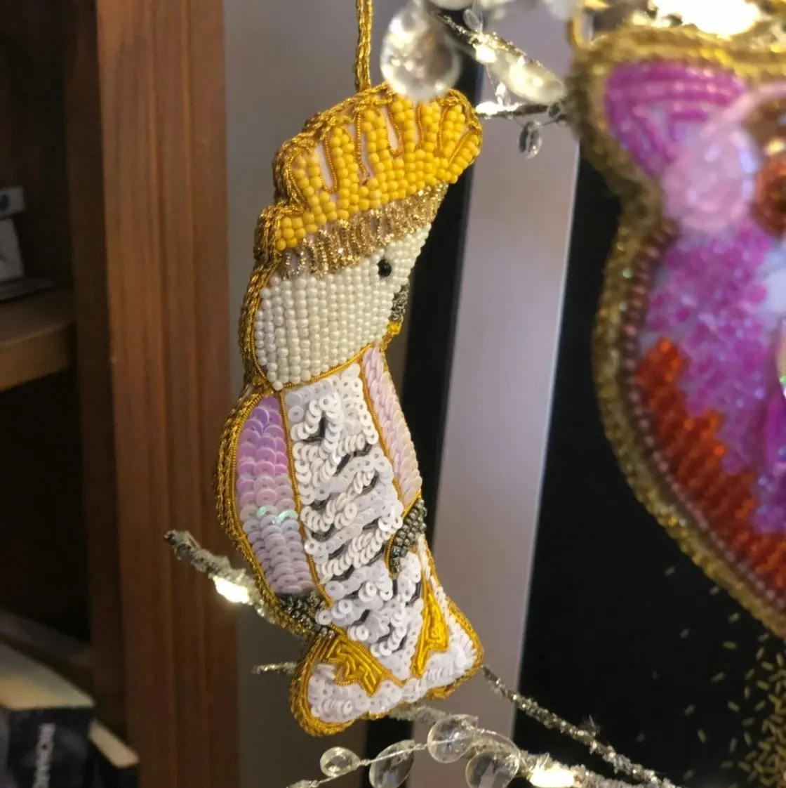 Belle Sulphur Crested Cockatoo Sequin Hanging Decoration